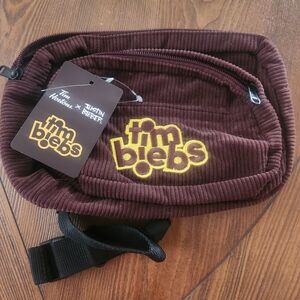 Corduroy Waist Bag in Deep Brown with Yellow Logo